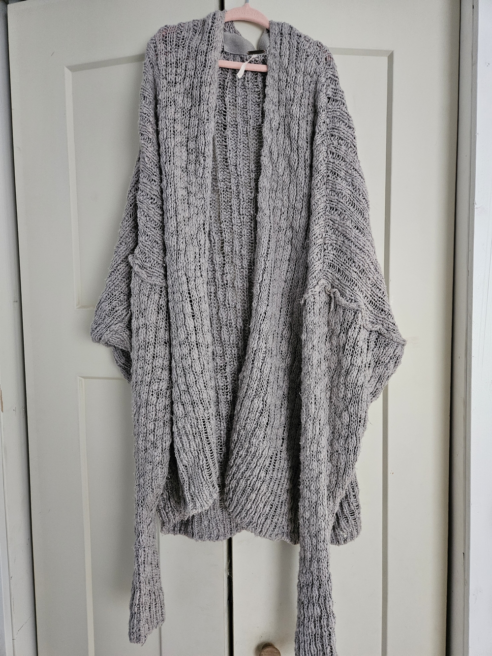 Free People Light Gray Chunky Open-Front Knit Cardigan